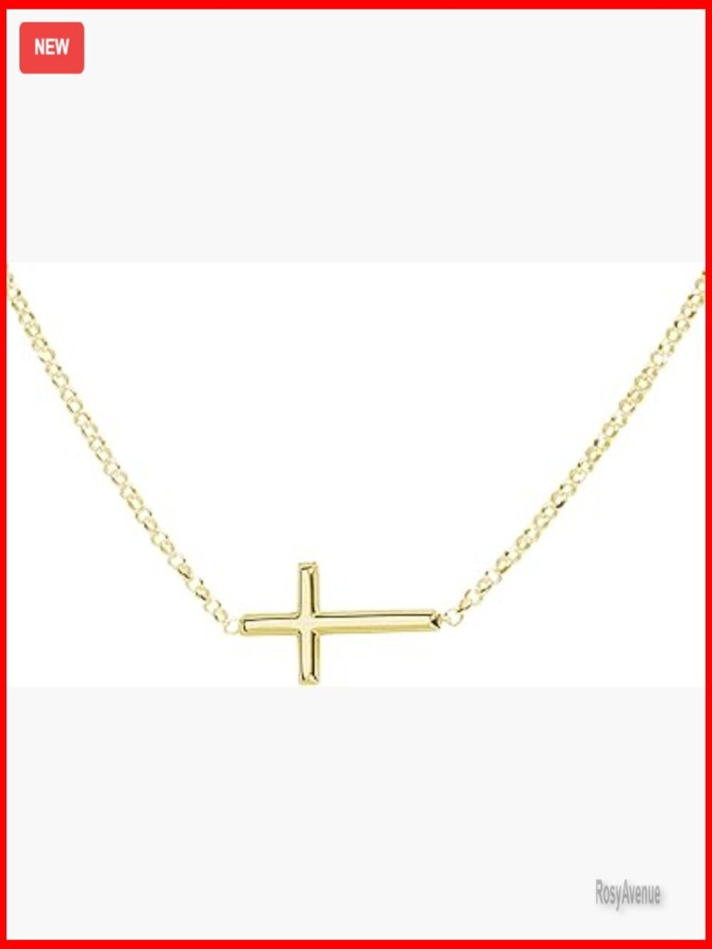 14K Gold-Plated Sterling Silver Horizontal Cross Pendant Necklace Adjustable